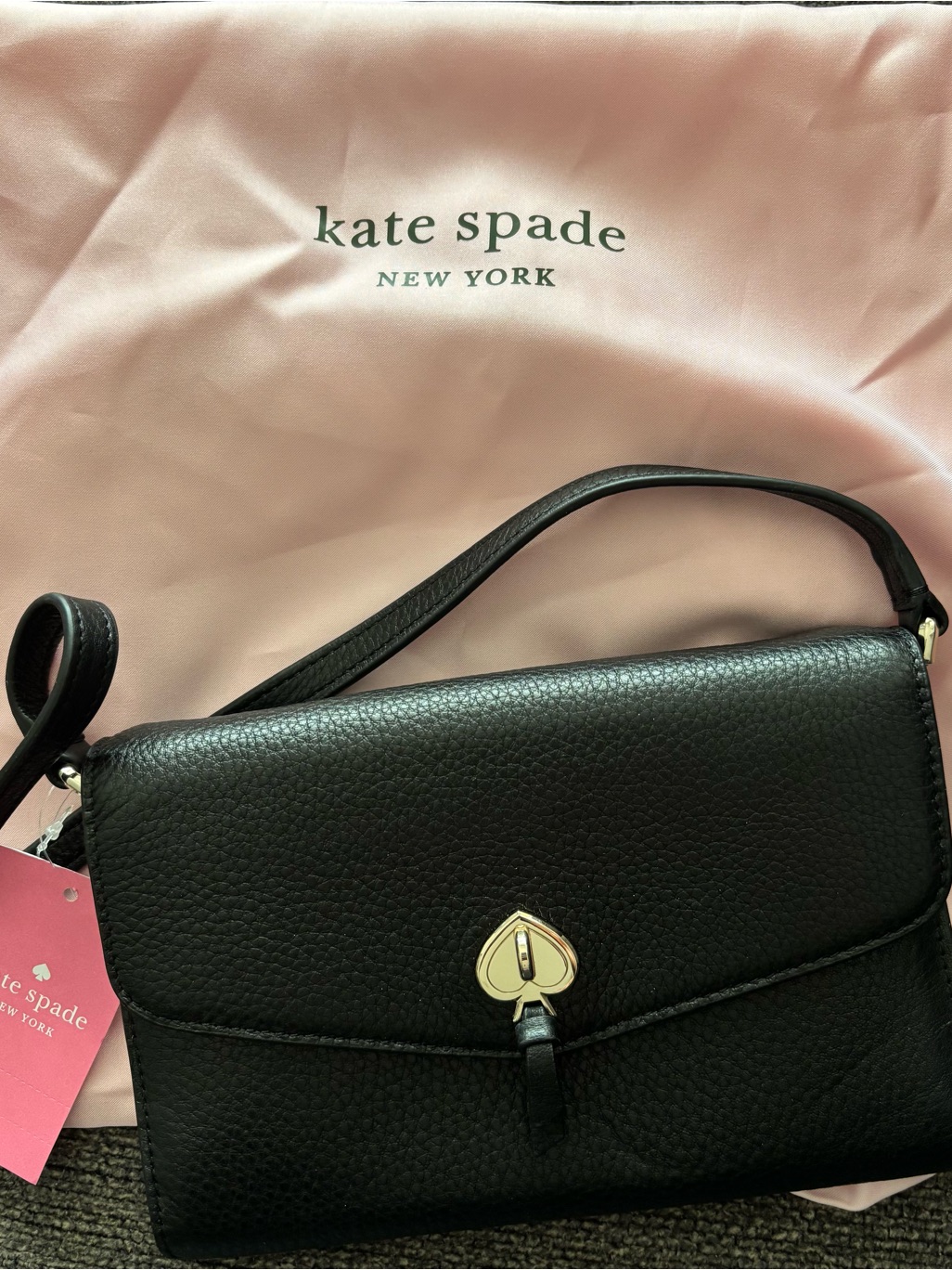 Kate Spade Black Pebbled Leather Crossbody With Gold Spade Lock